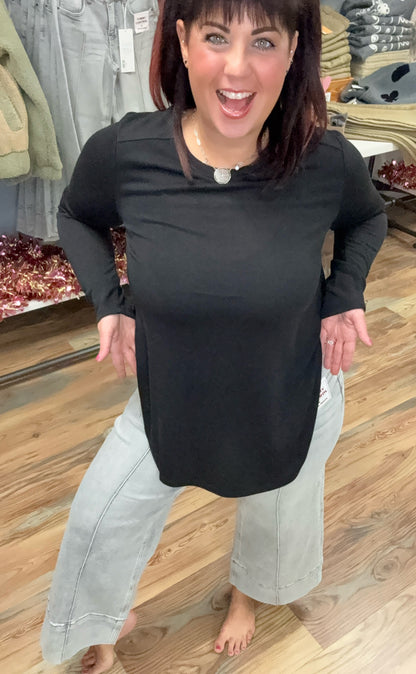 Black Long Sleeve Side Slit Top