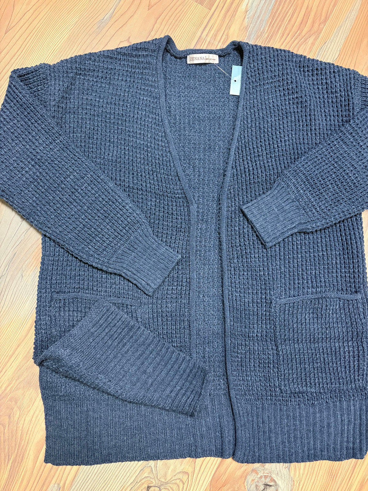Midnight Open Front Waffle Cardi