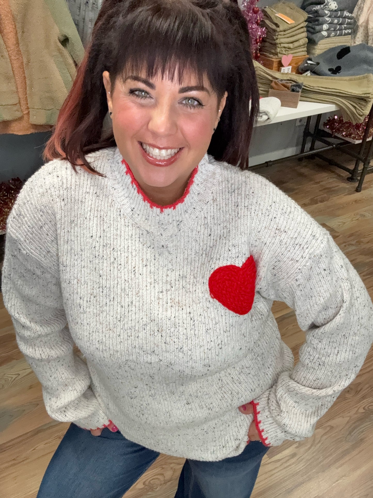 Light Grey Heart Knit