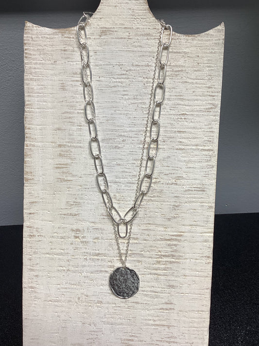Silver Double Hammered Necklace