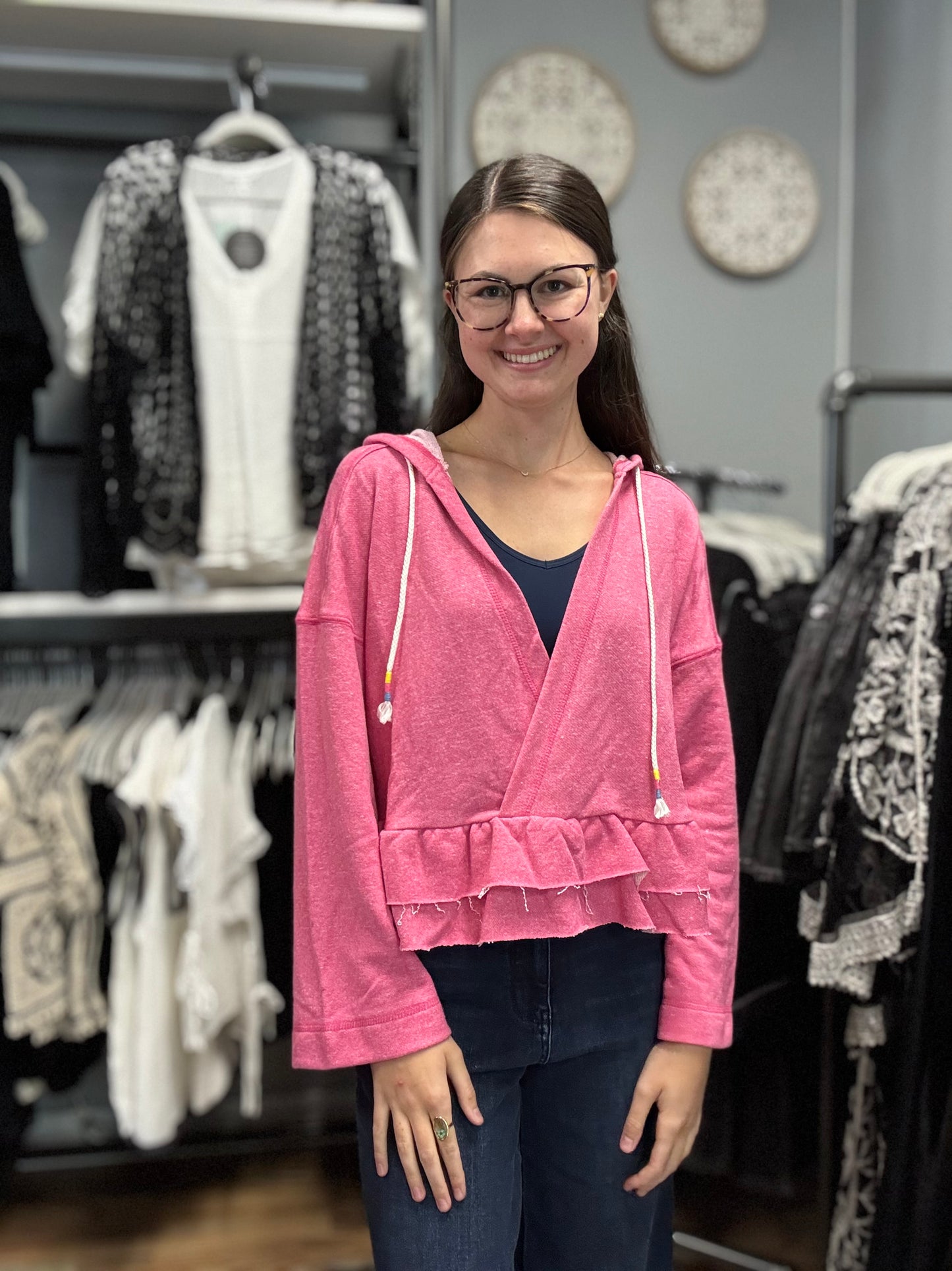 Washed Pink Ruffle Hoodie