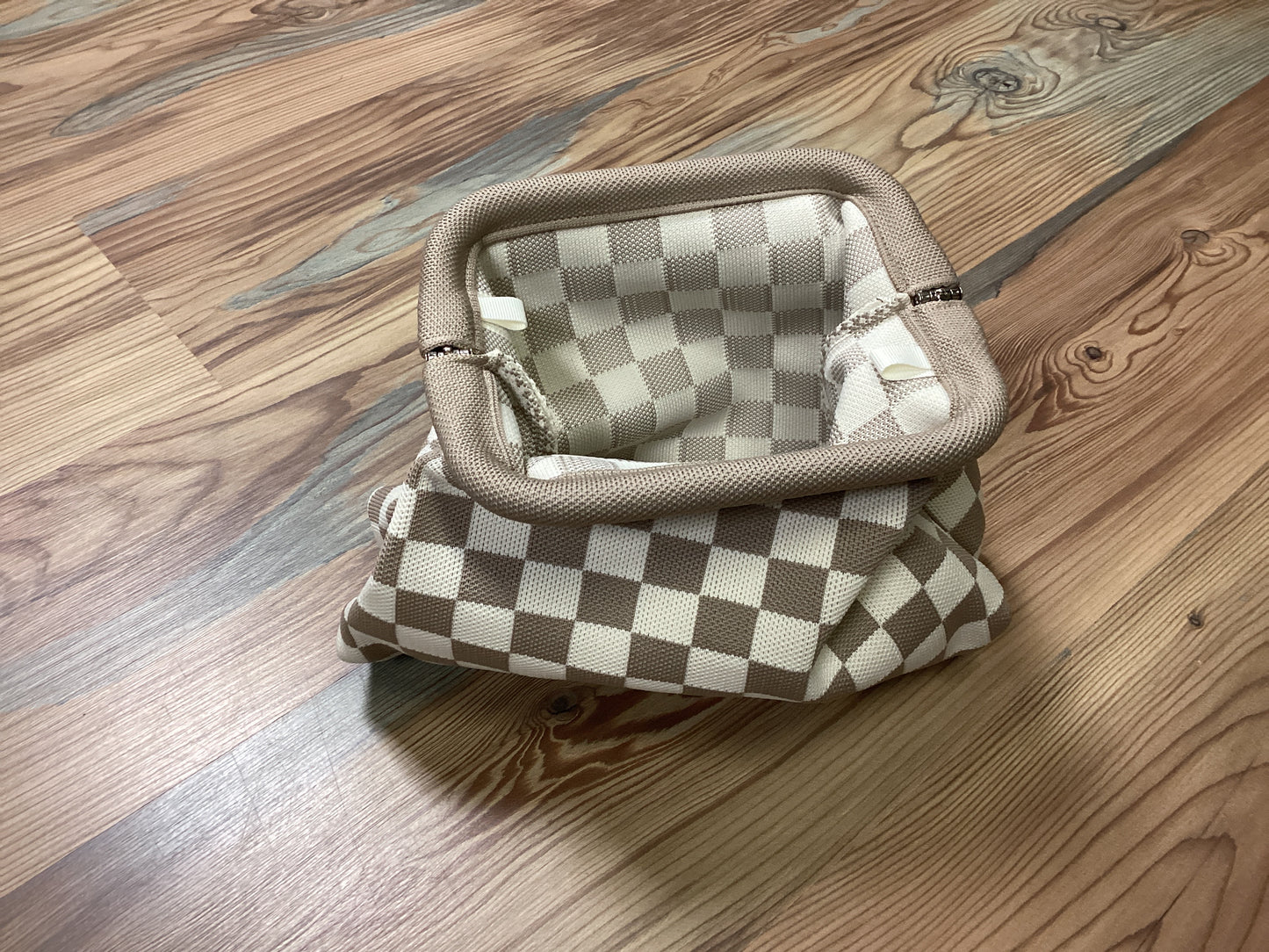 Tan Checker Knit Clutch