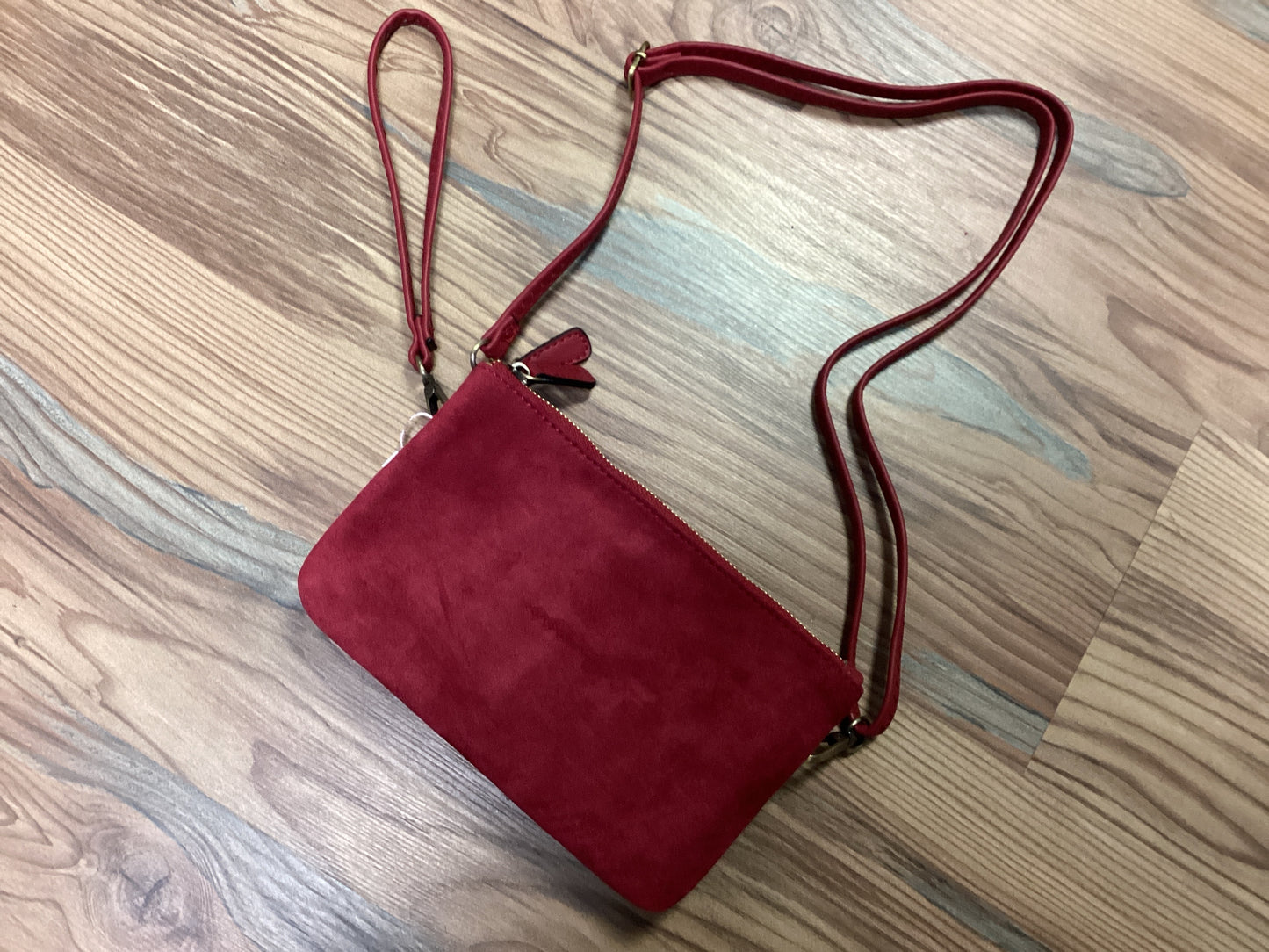 Wine Miley Suede Dual Zipper Crossbody