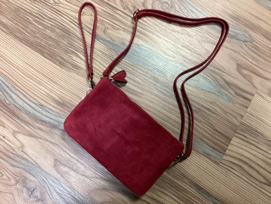 Wine Miley Suede Dual Zipper Crossbody