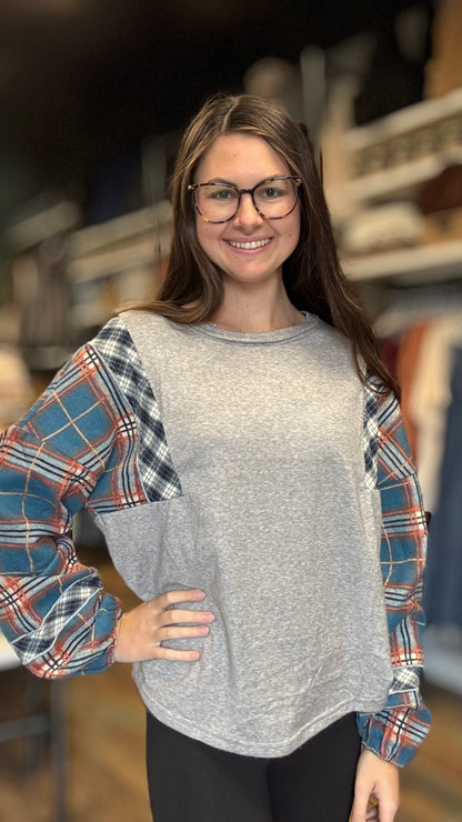 Grey And Plaid Long Sleeve