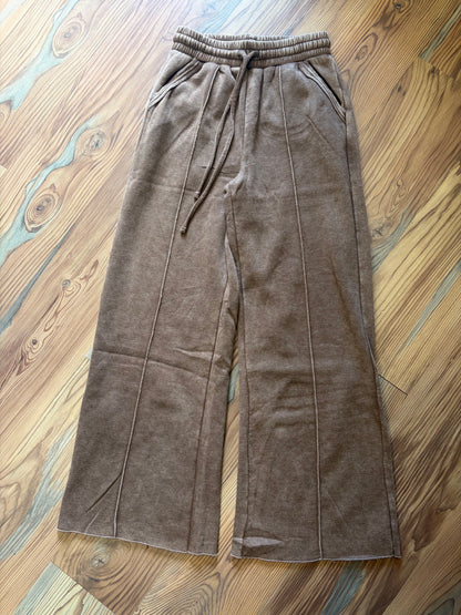 Mocha Acid Wash Fleece Wide Leg