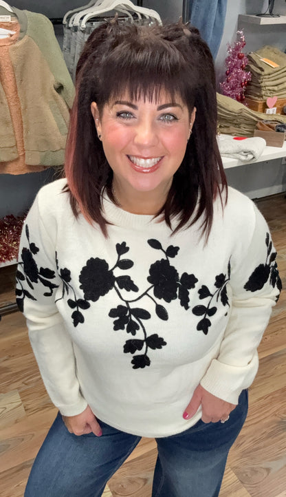 Ivory Black Floral Knit