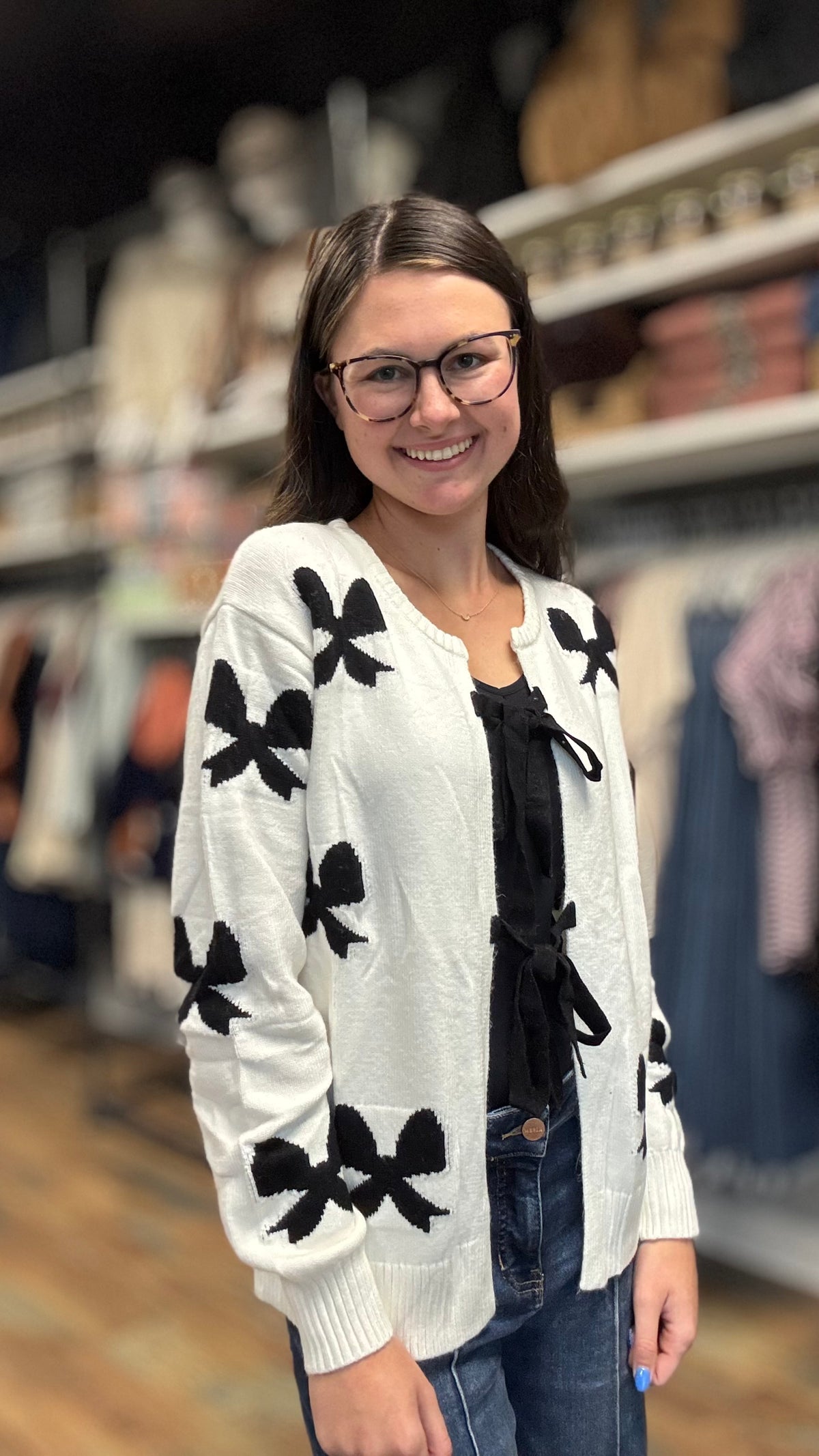 Ivory Black Bow Knit