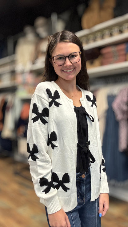 Ivory Black Bow Knit