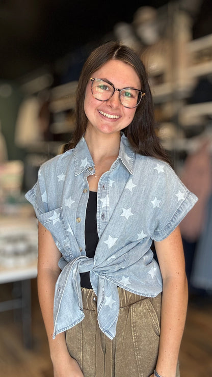 Light Denim Star Button Down