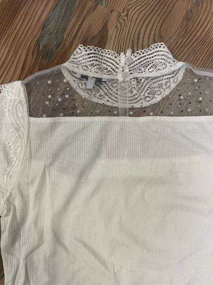 White Bling Lace Short Sleeve