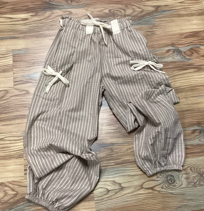 Taupe Cream Striped Bow Jogger