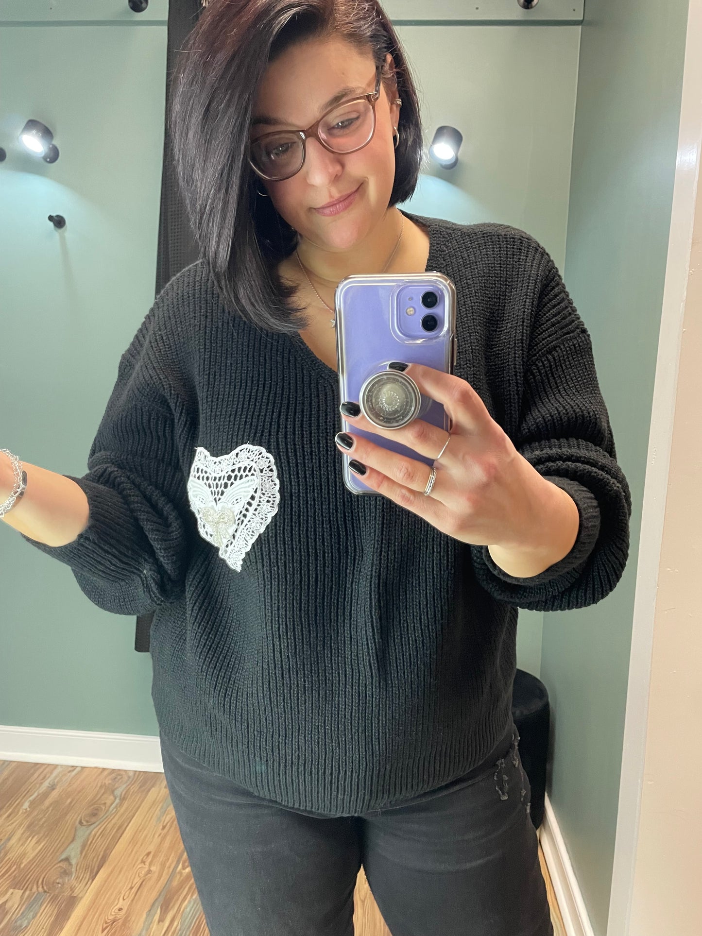 Lace Heart Pocket Sweater