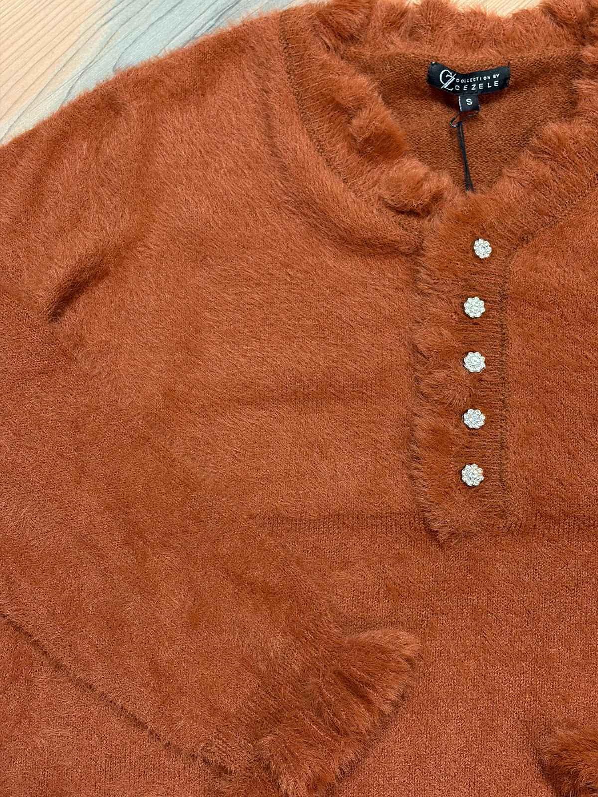 Rust Fuzzy Ruffle Sweater