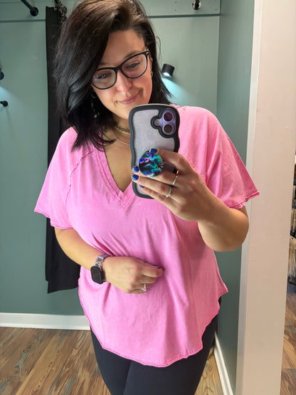 Pink Vintage V Neck