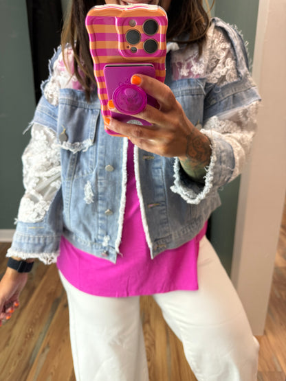 Oversized Lace Denim Jacket