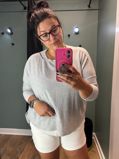 Gray Round Neck Long Sleeve
