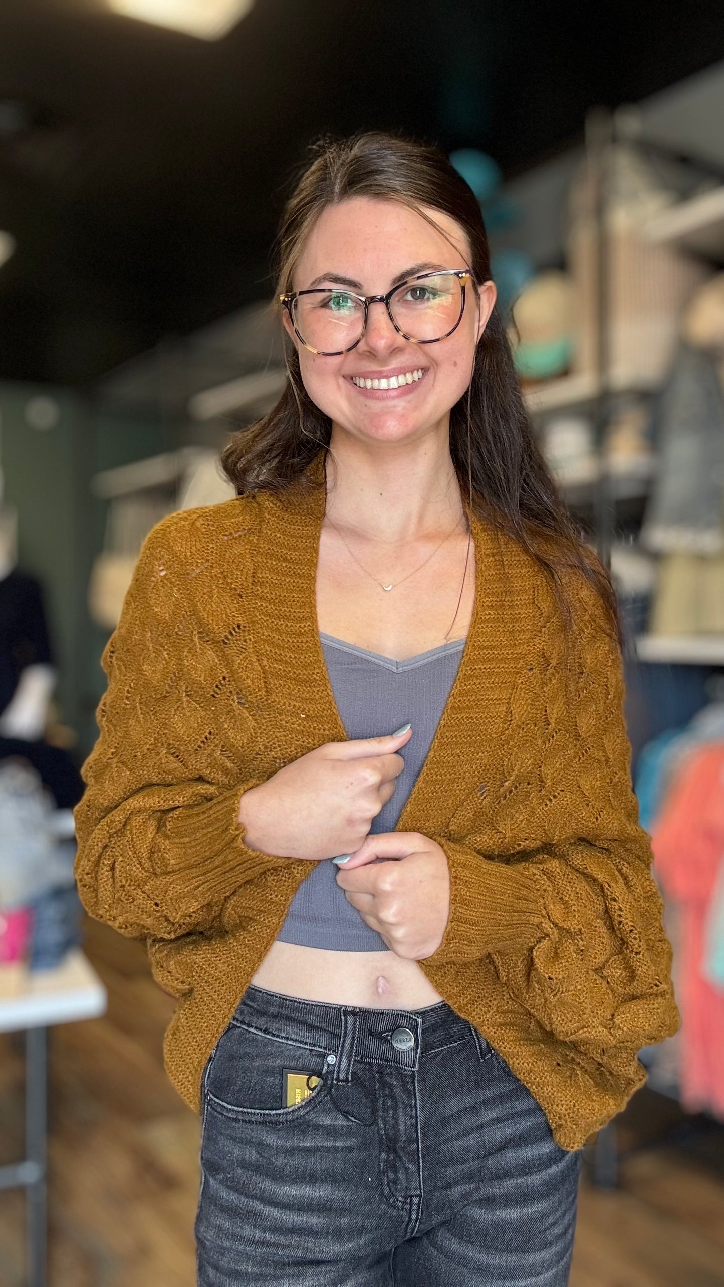 One Size Mustard Textured Cropped Cardi