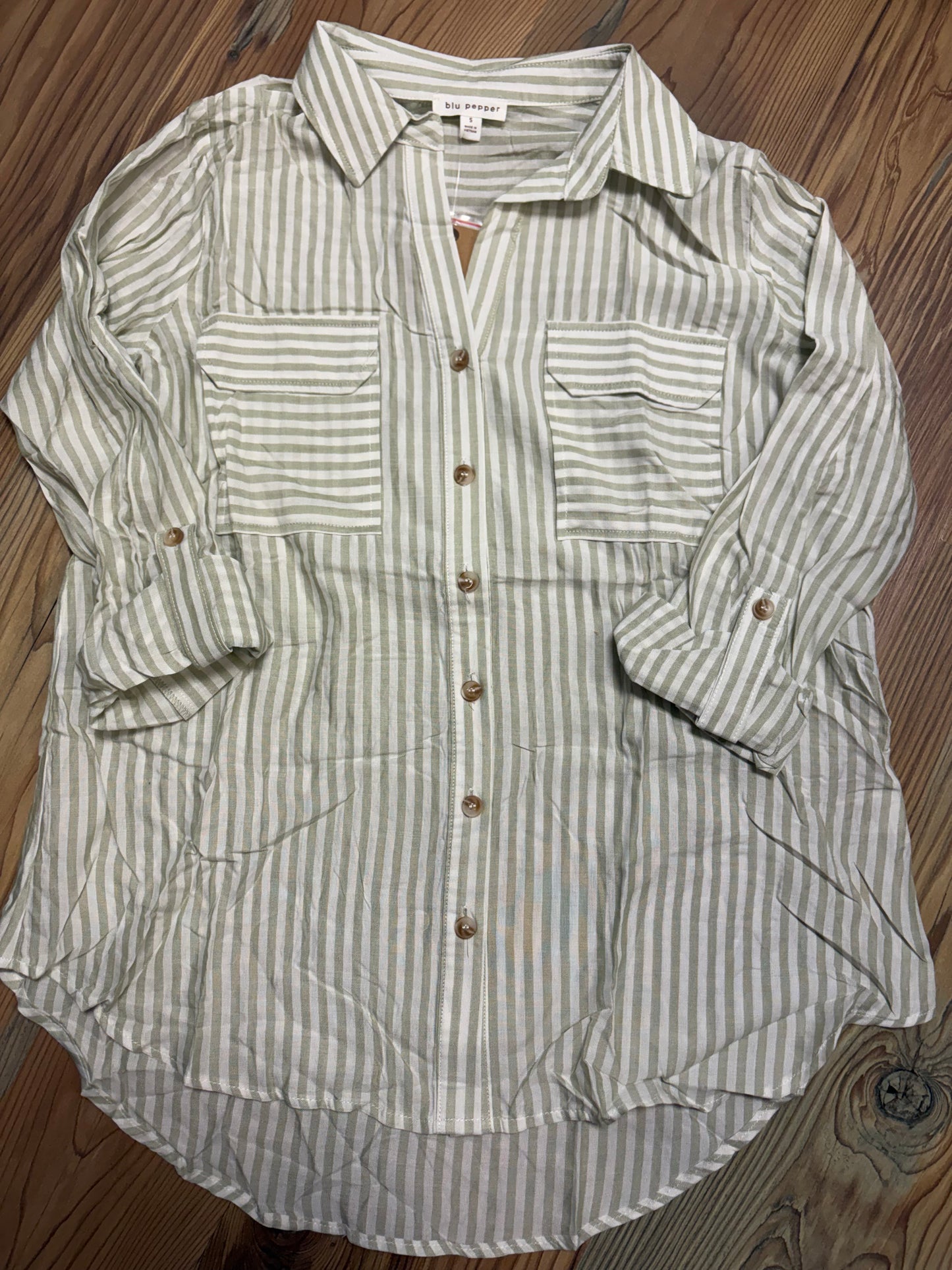 Sage Cream Striped Button Down