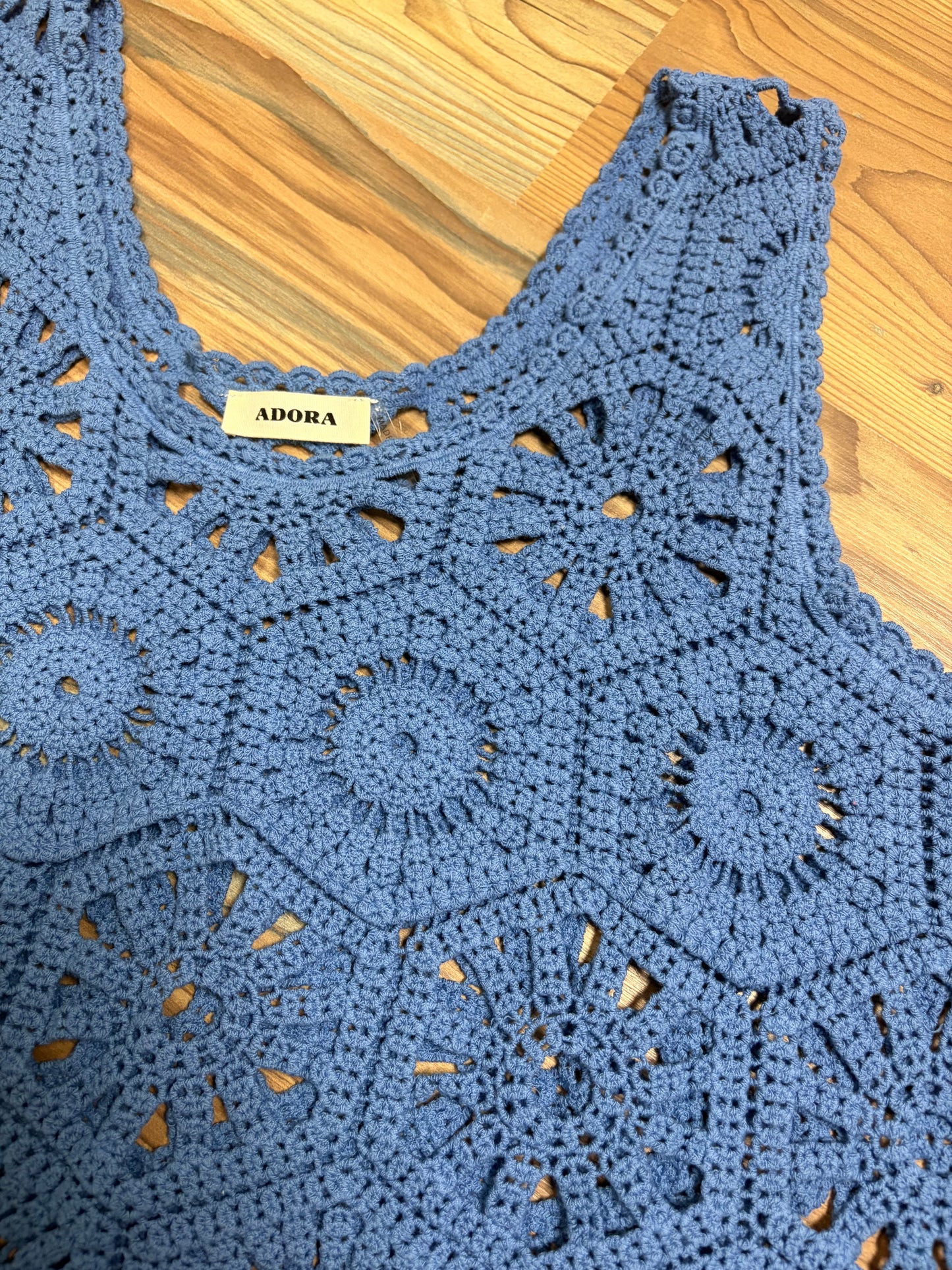 Blue One Size Crochet Crop Tank