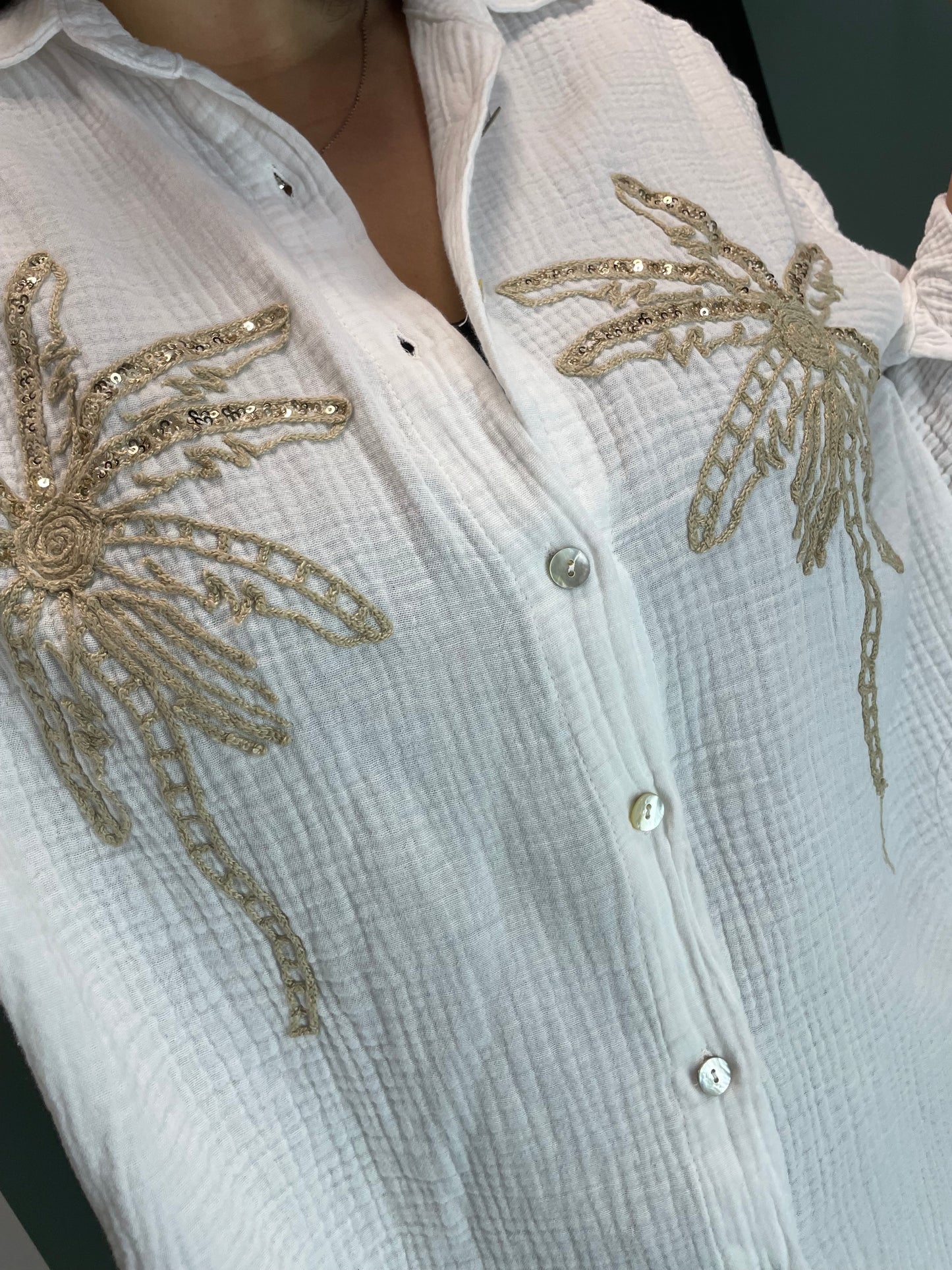 White Palm Linen Top
