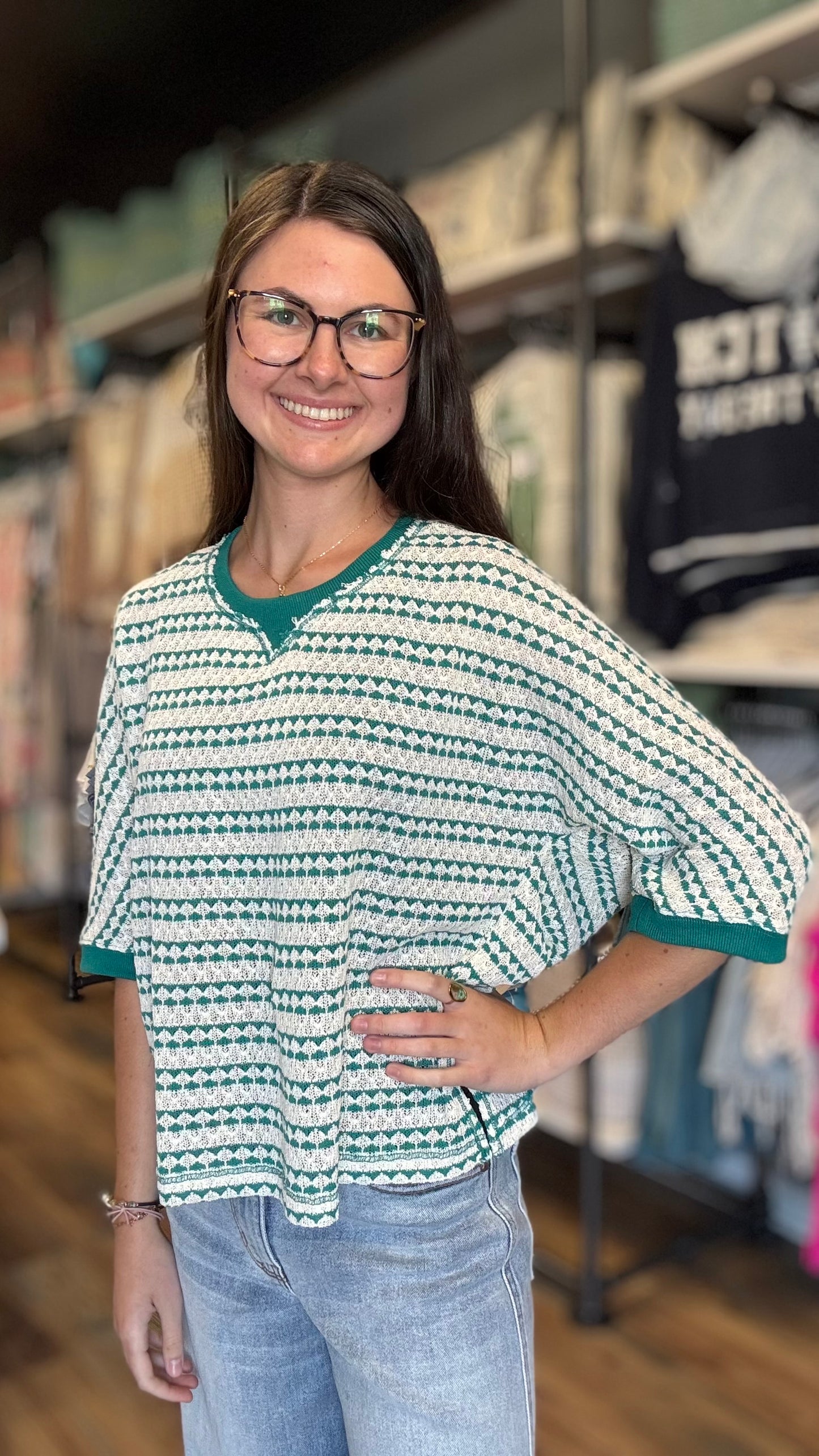 Teal Cream Geo Knit