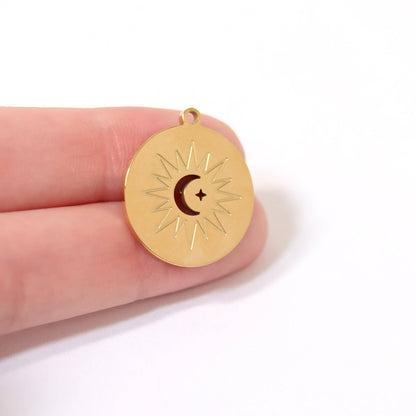 18K Gold PVD Stainless Steel Sun + Moon Charm