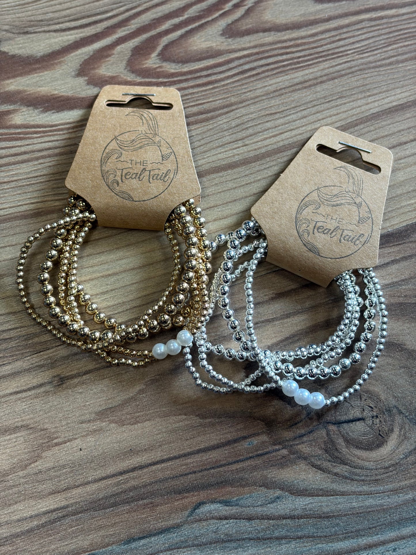Bead Pearl Accent Bracelet Set