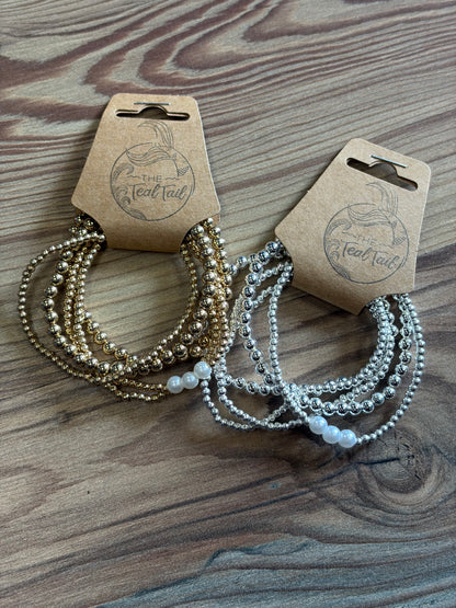 Bead Pearl Accent Bracelet Set