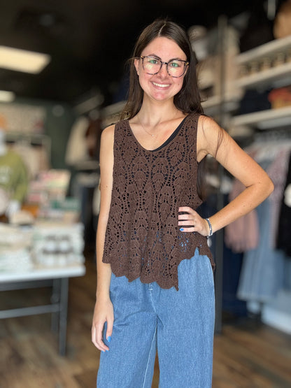 Chocolate Brown Crochet Tank One Size