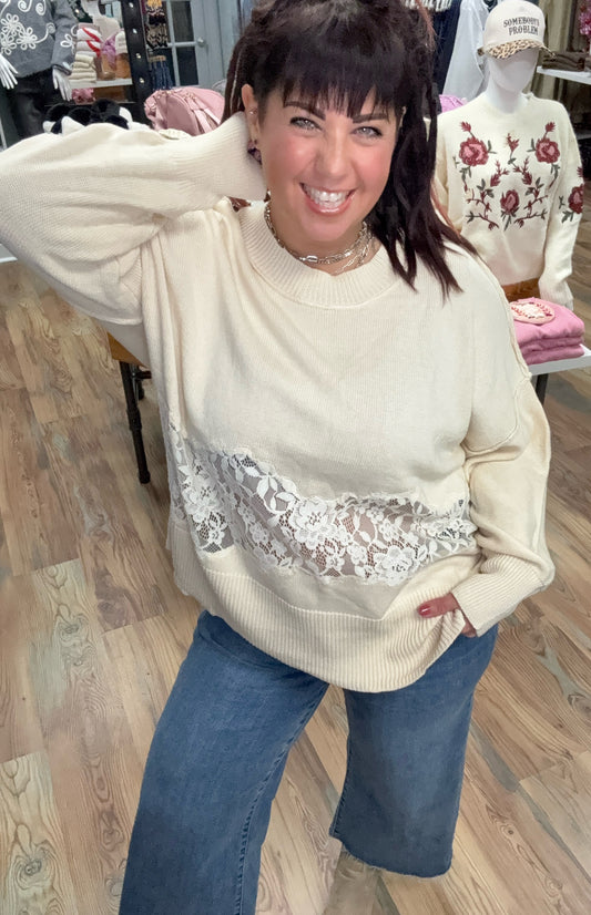 Cream Mid Lace Sweater