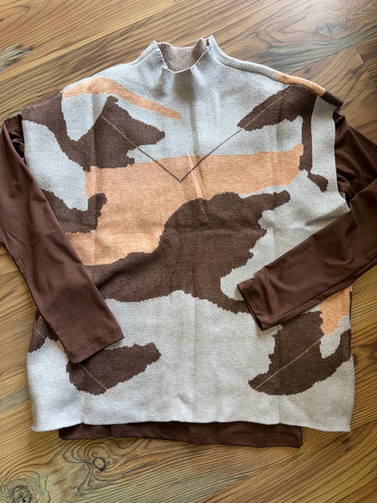 Camo Cap Sleeve High Neck Knit