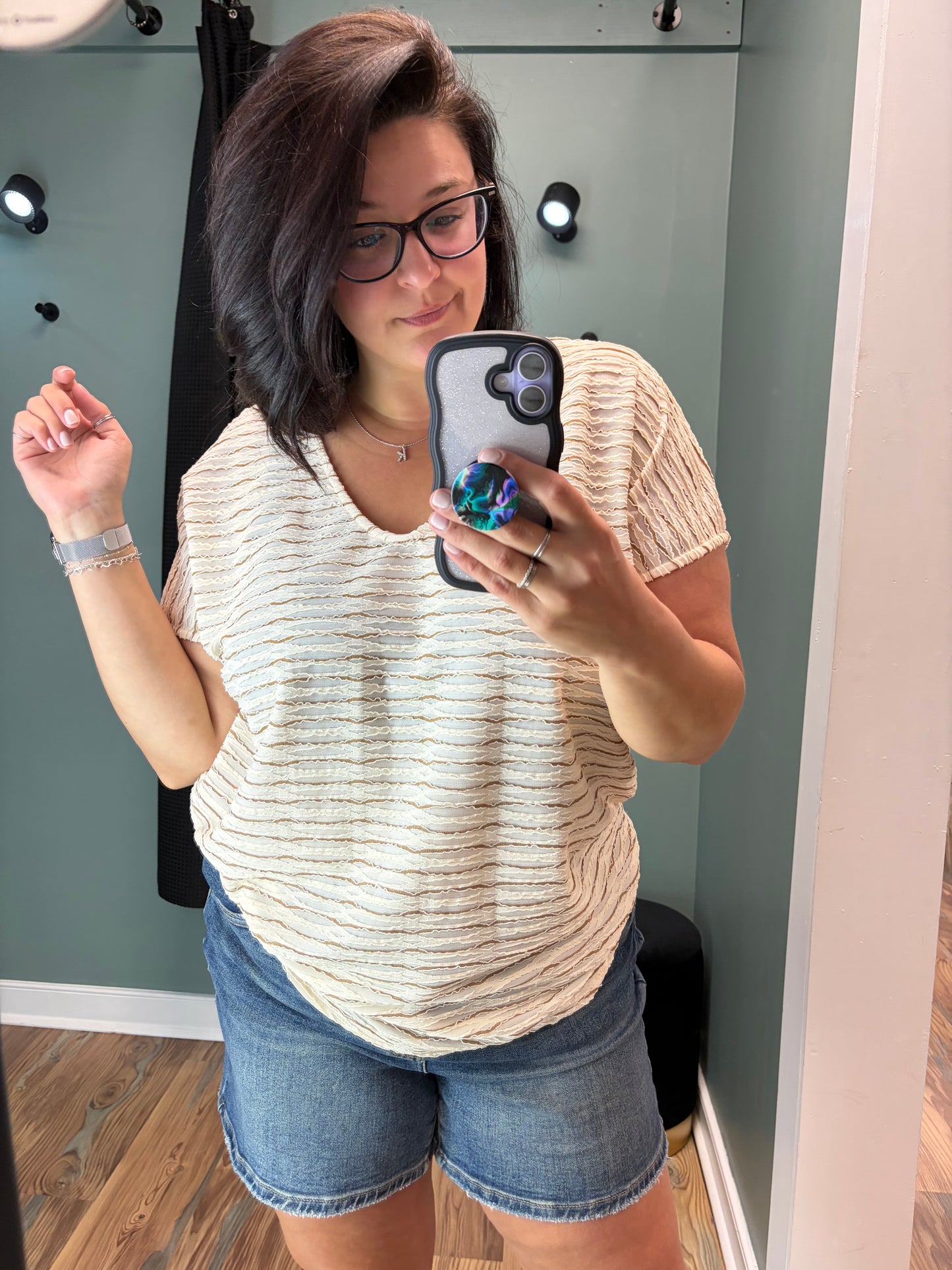 Cream Mocha Textured Short Sleeve