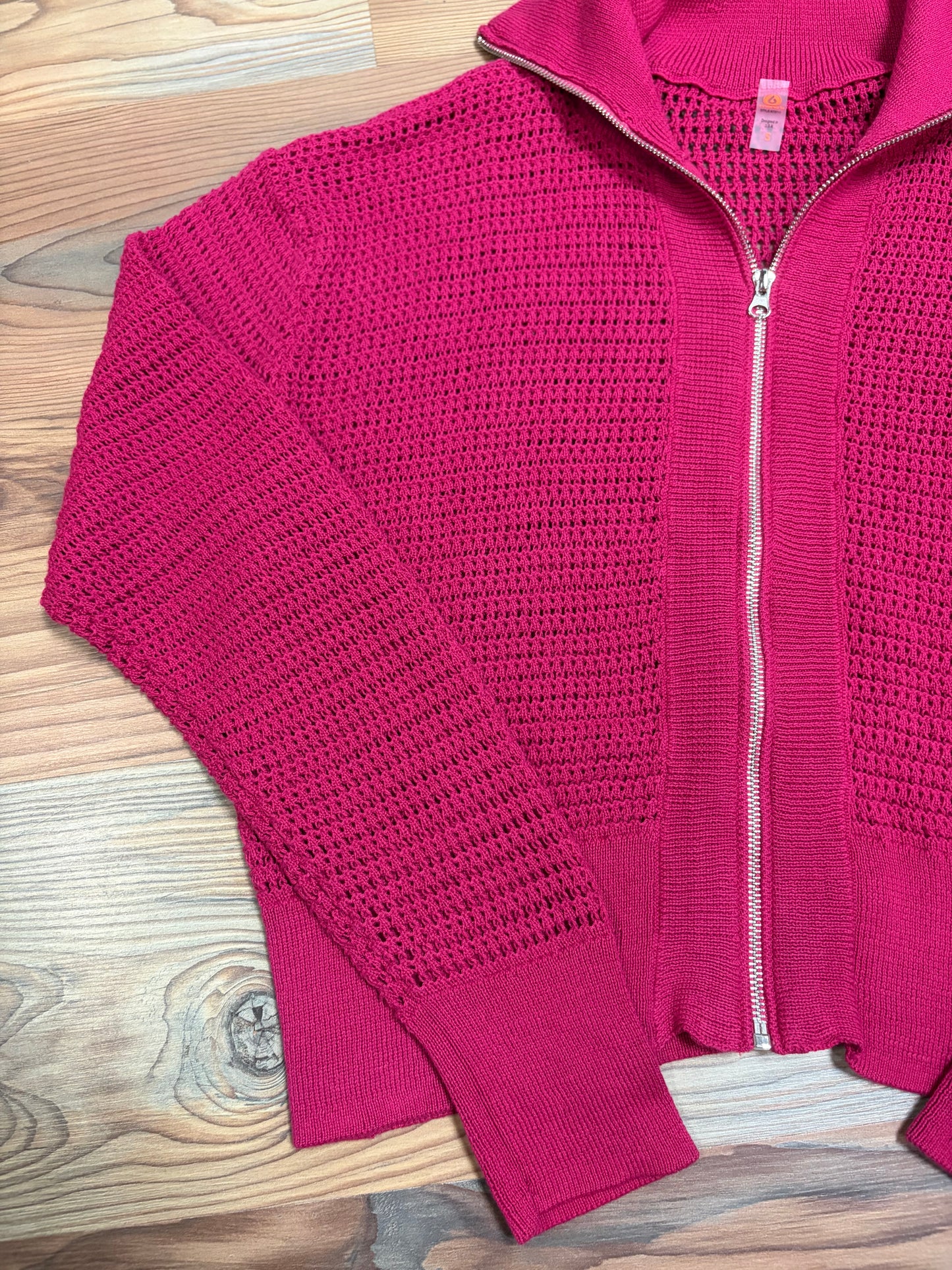Magenta Collared Open Knit Zip
