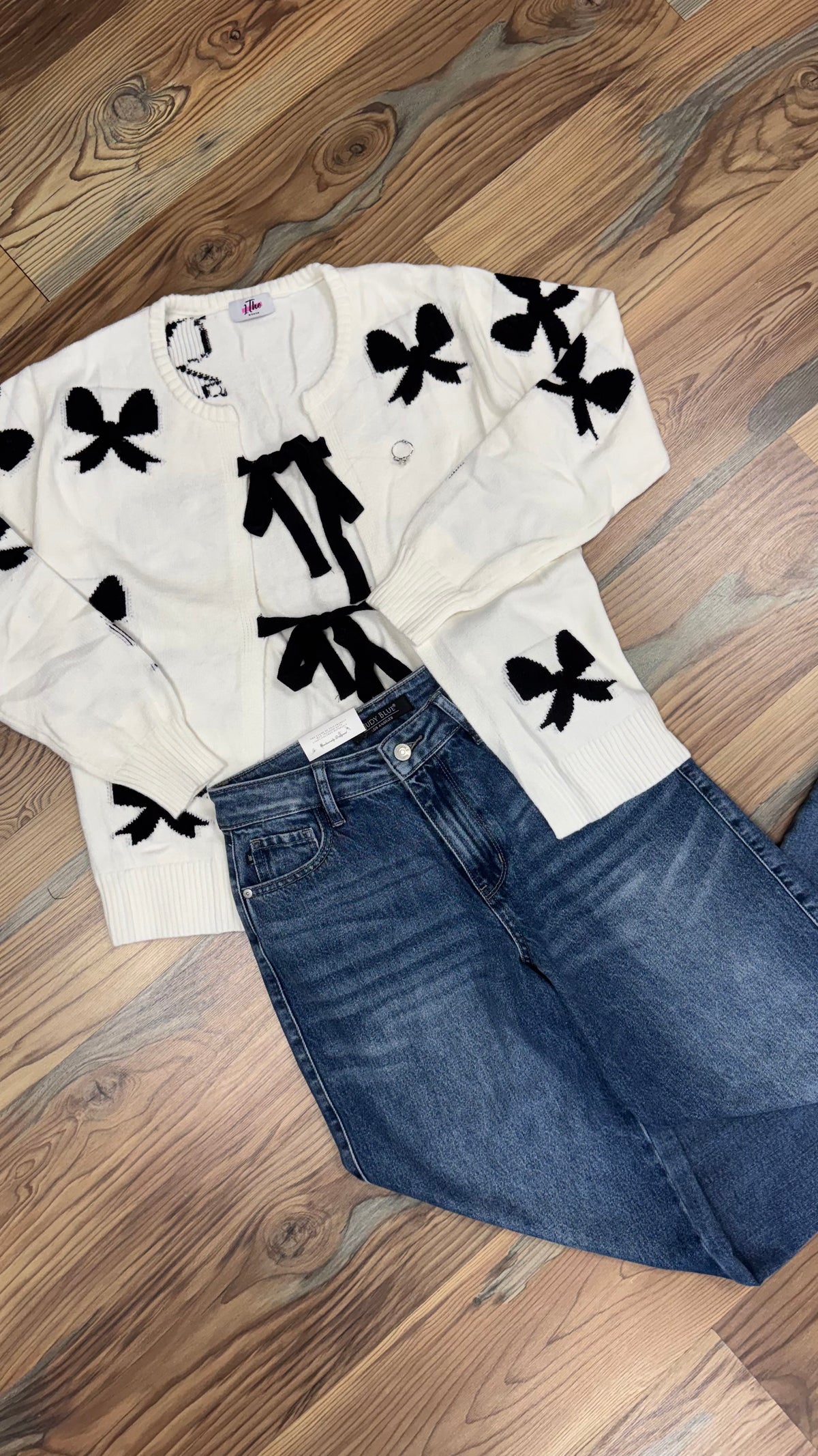 Ivory Black Bow Knit