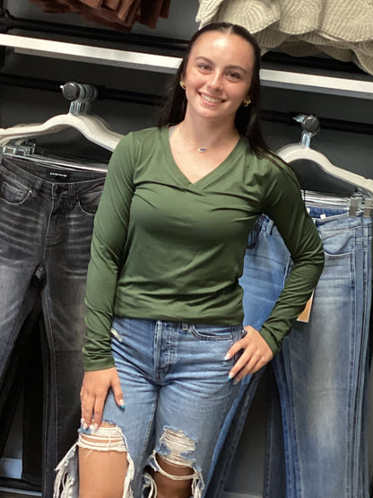 Zenana Softy V Neck Green