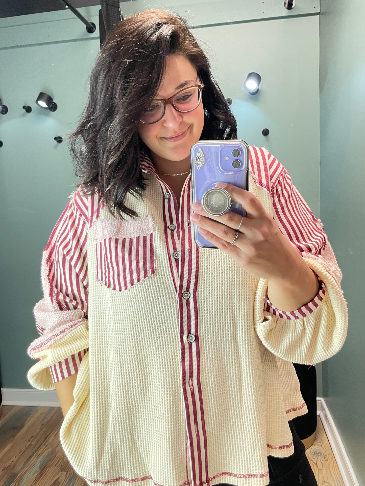 Cream Red Anchor Button Down