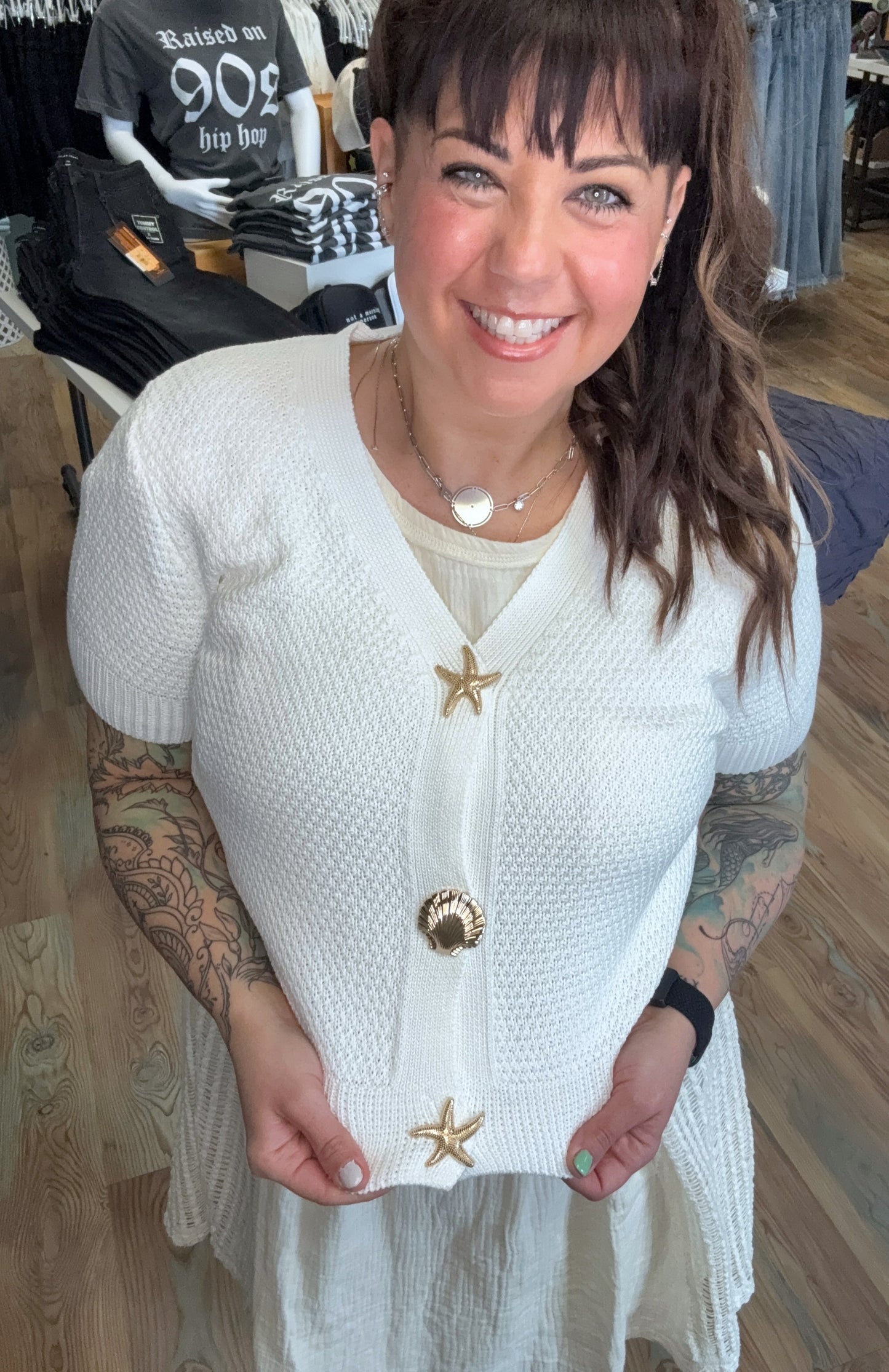 Ivory Starfish Snap Cardi