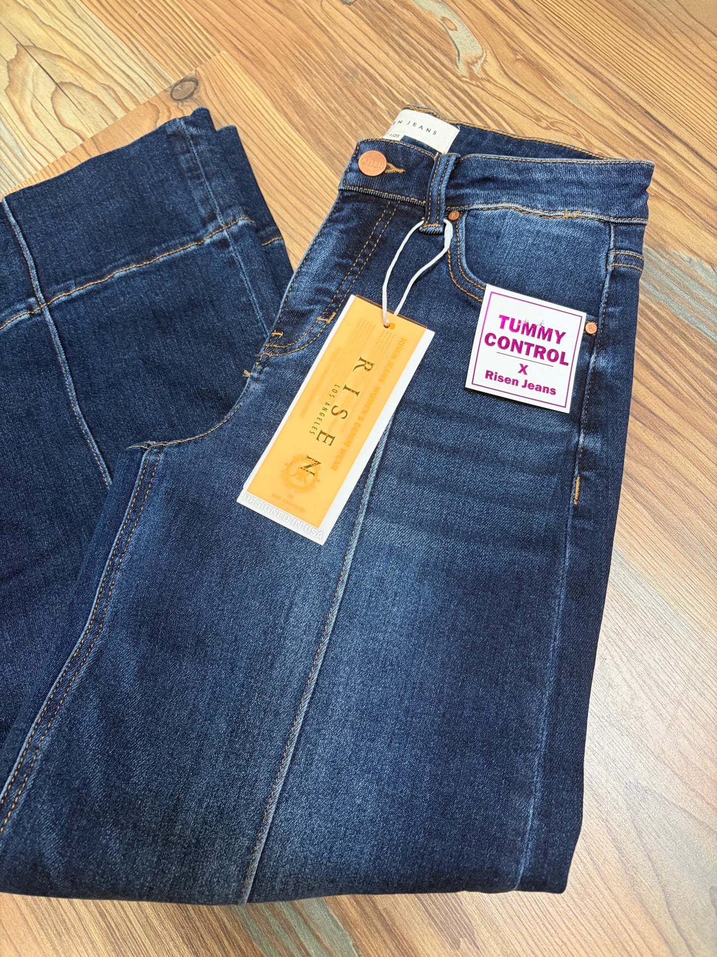 Risen Dark High Waist Pin Tuck Wide Leg Jeans