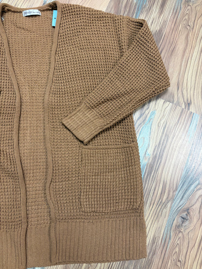 Deep Camel Open Front Waffle Cardi