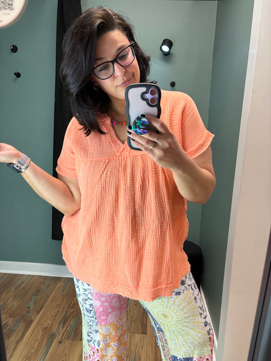 Washed Coral Babydoll Top