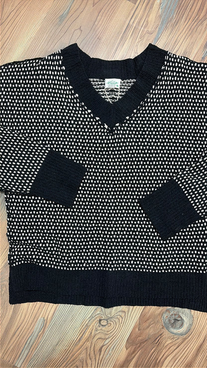 Black White V Neck Sweater
