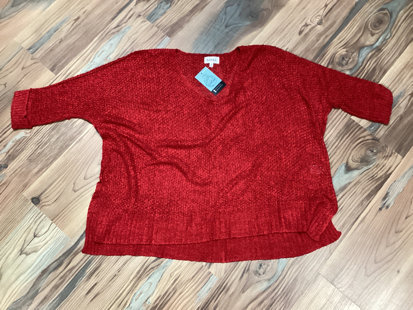 Red Open Knit High Low Sweater