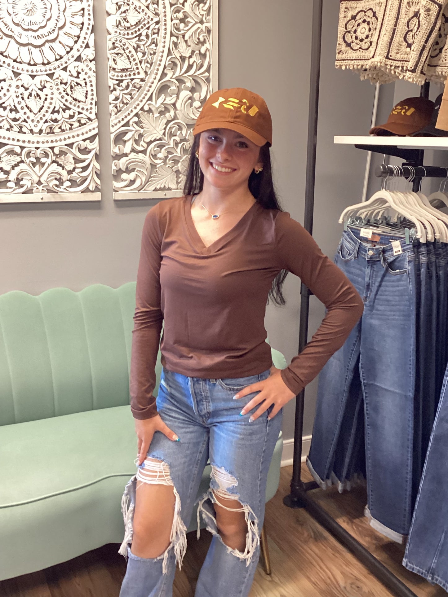 Zenana Softy V Neck Brown