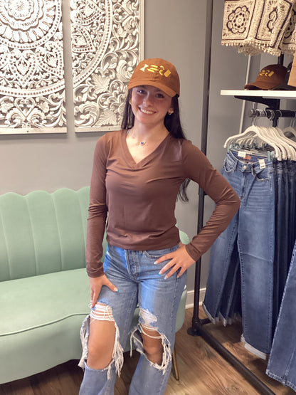 Zenana Softy V Neck Brown
