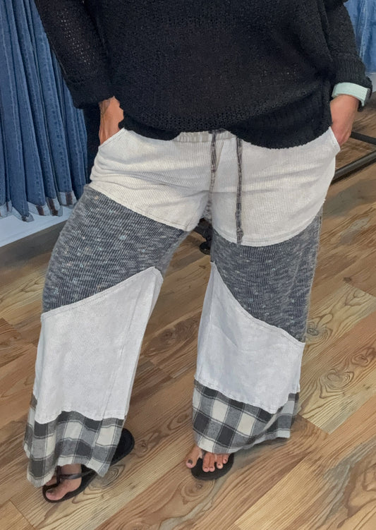Textured Plaid Charcoal Pants