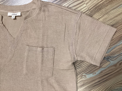 Khaki Ribbed Cropped V Neck