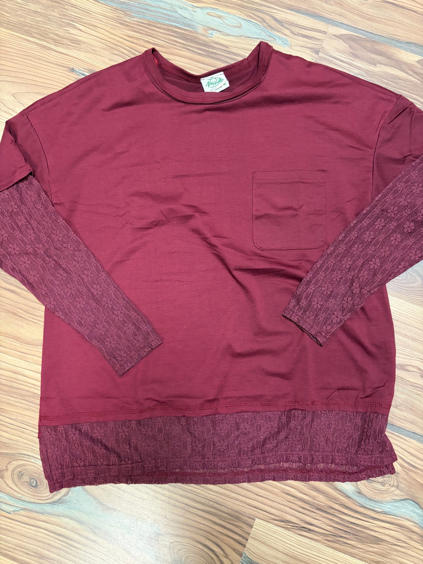 Wine Oversized Lace Long Sleeve