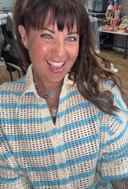 Aqua Striped Button Up