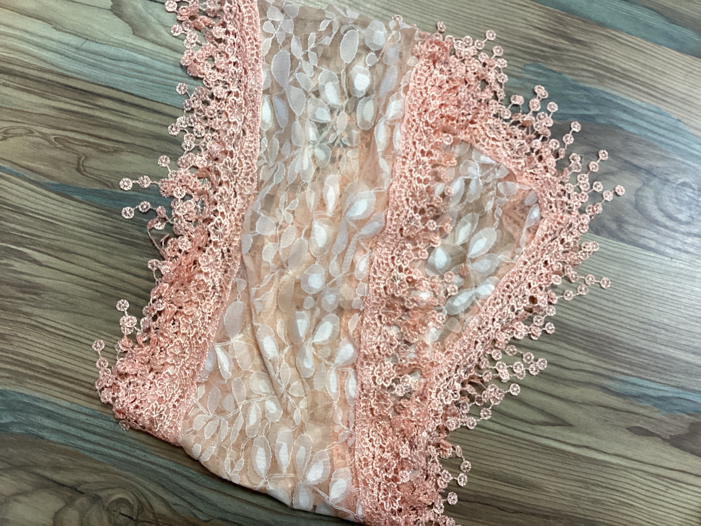 Fringe Lace Scarf Peach